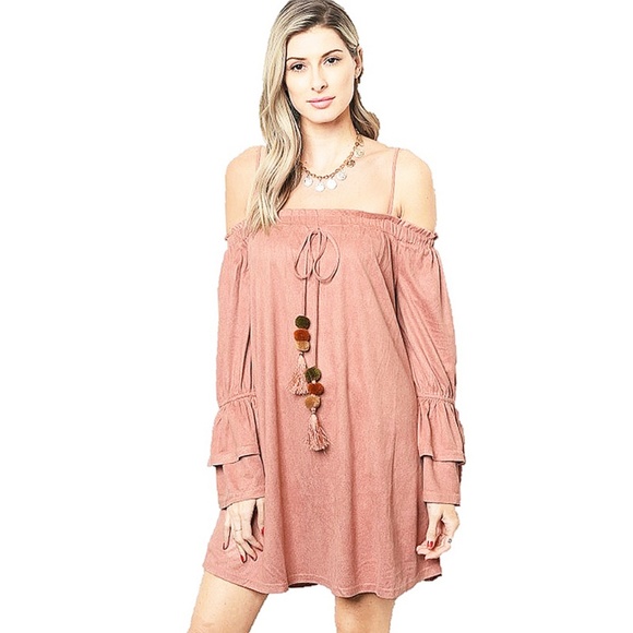 Gypsy Hippie Faux Suede Off Shoulder Tunic Dress - Picture 7 of 8
